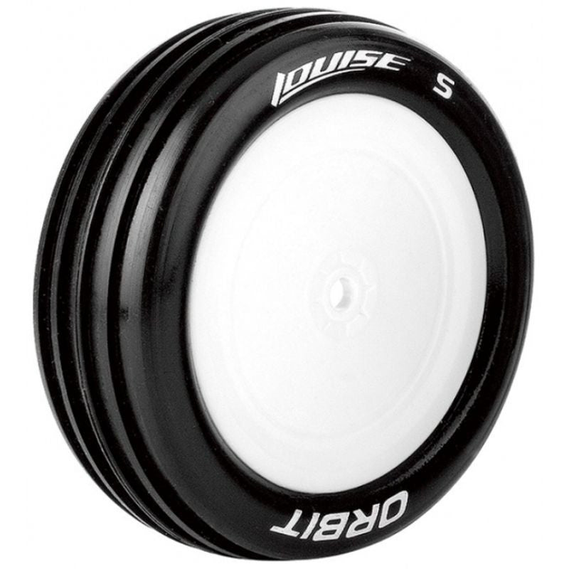 Image of E-Orbit 1/10 2WD Front Buggy Tire, Soft, Mounted on White