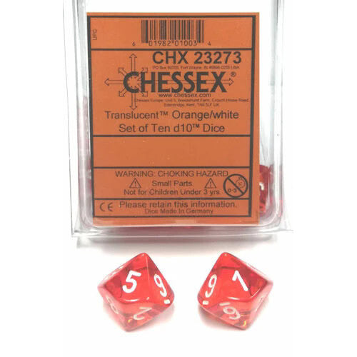 Chessex Dice: Translucent - Polyhedral D10 Orange/White (10) Revised