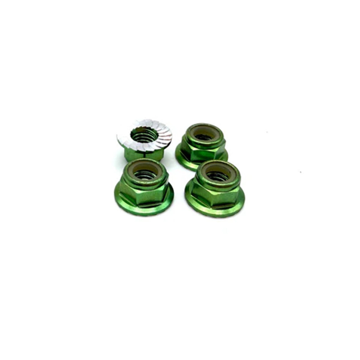 Image of 5mm Aluminum Flanged & Serrated Lock Nut 4pk, Green
