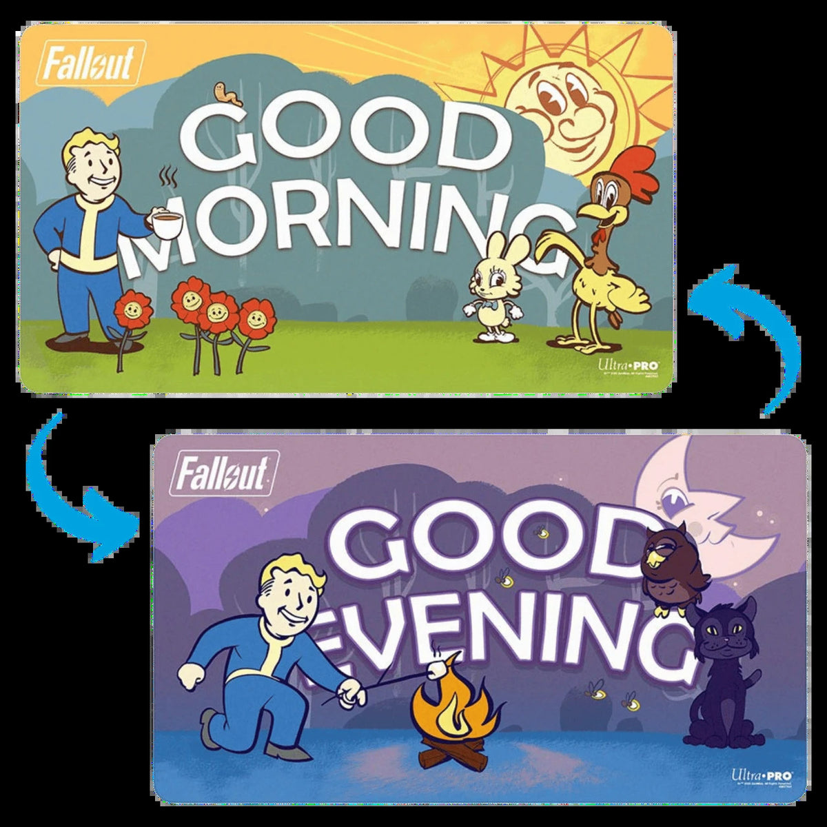 ULTRA PRO: FALLOUT VAULT BOY: GOOD MORNING AND GOOD EVENING DOUBLE-SIDED PLAYMAT