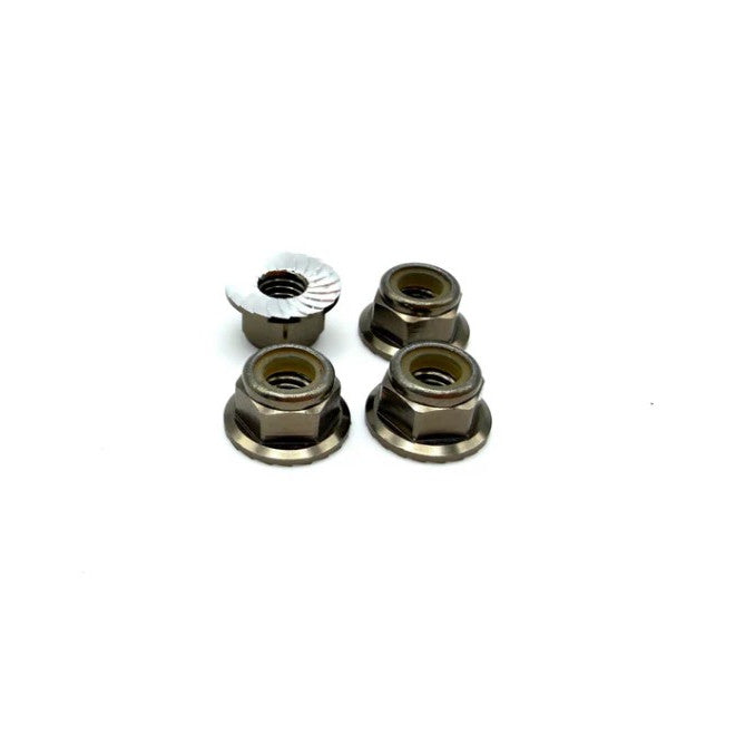 Image of 5mm Aluminum Flanged & Serrated Lock Nut 4pk, Gun Met