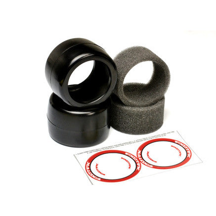 Image of F1 1/10 Rubber Tires, Rear 28X (Super Soft), 1 pair w/ Foams