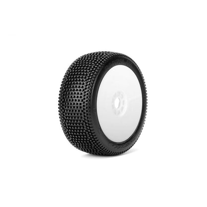 Image of Block In 1/8 Buggy Mounted Tires White Wheels (2)