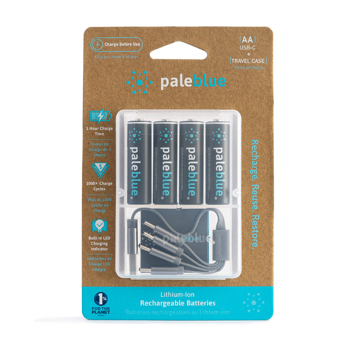 Image of Pale Blue Lithium Ion Rechargeable AA Batteries 4pk