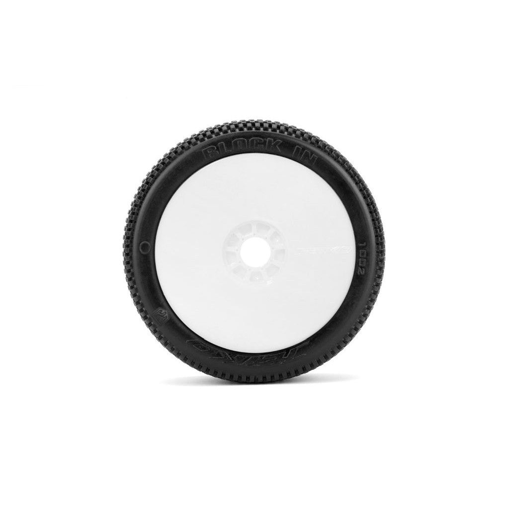 Image of Block In 1/8 Buggy Mounted Tires White Wheels (2)