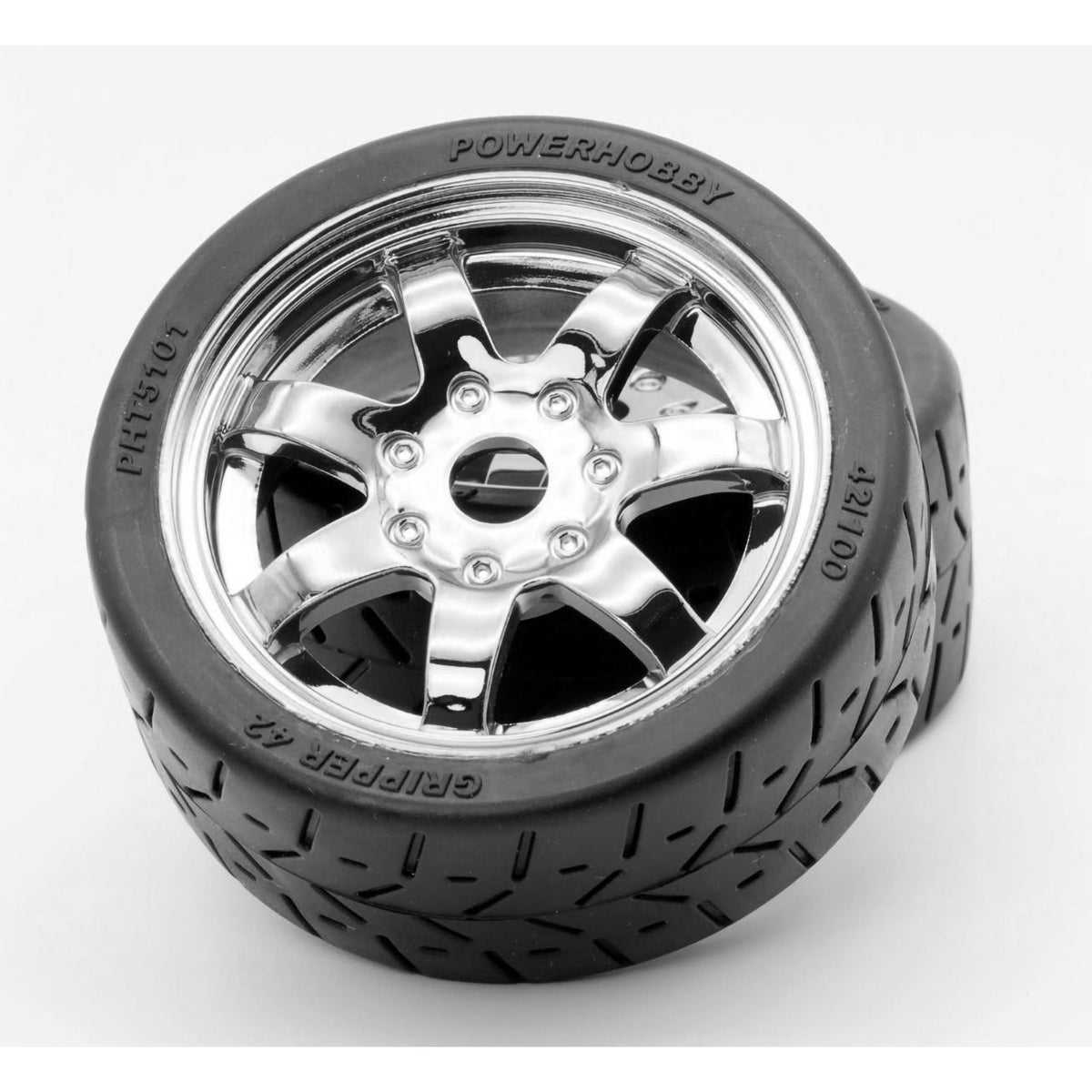 Image of 1/8 Gripper 42/100 Belted Mounted Tires 17mm Chrome