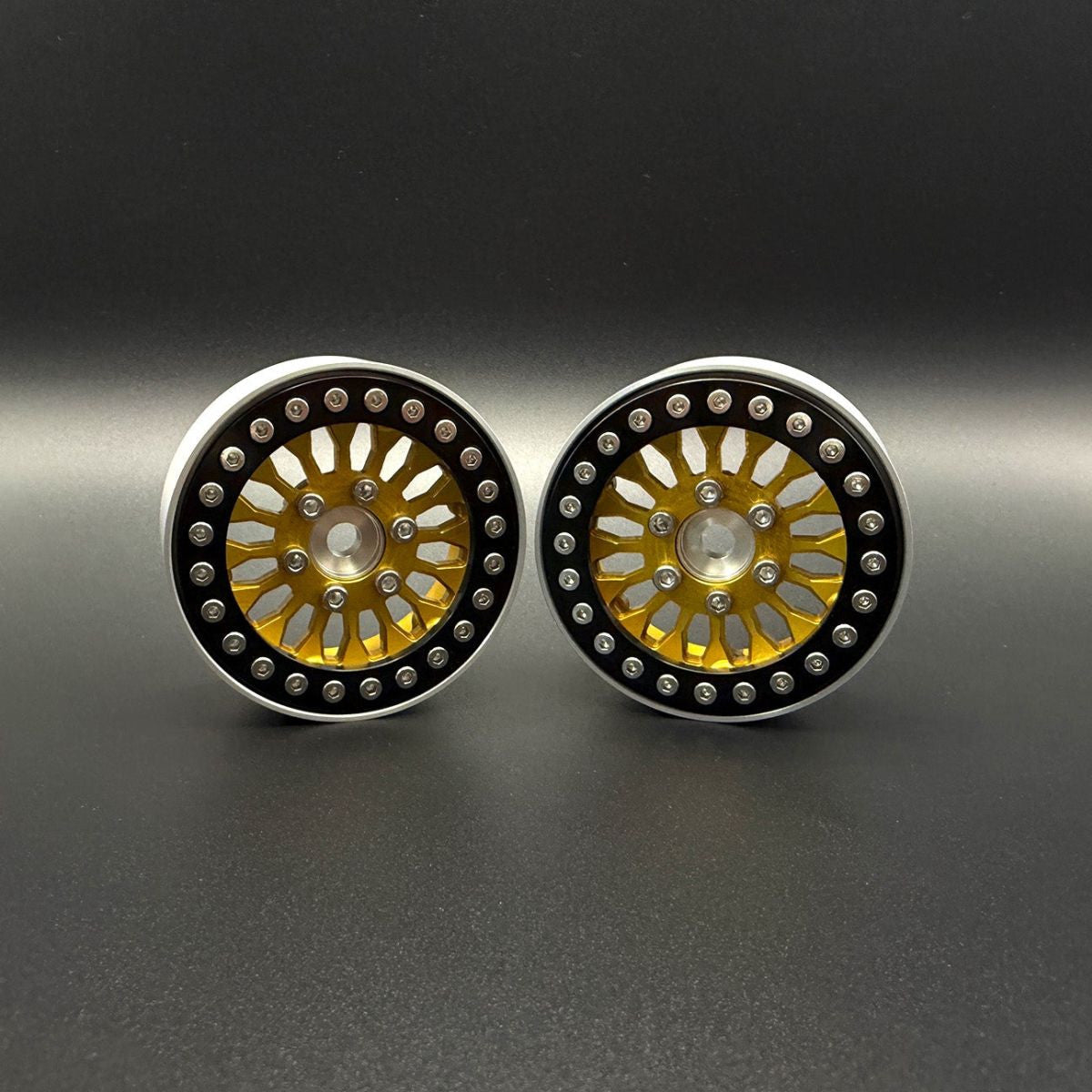 Image of 1.9 Gold "Shield" Aluminum Beadlock Wheels w/Hubs (2)