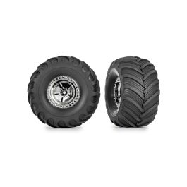 TRX-4M Tire & Wheel ASSEMBLED CHROME WHEEL CHEVRON TIRE 3.0x1.0 (2)