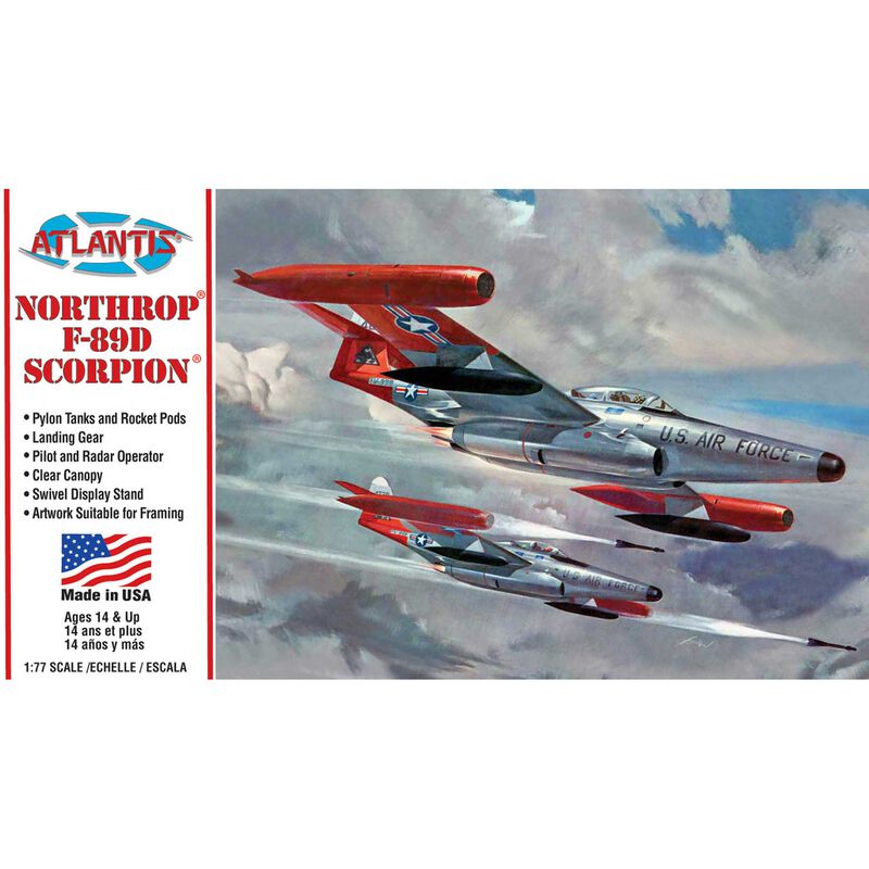 1/80 Northrop F-89D Scorpion Plastic Model Airplane Kit with Swivel Stand, Skill Level 2