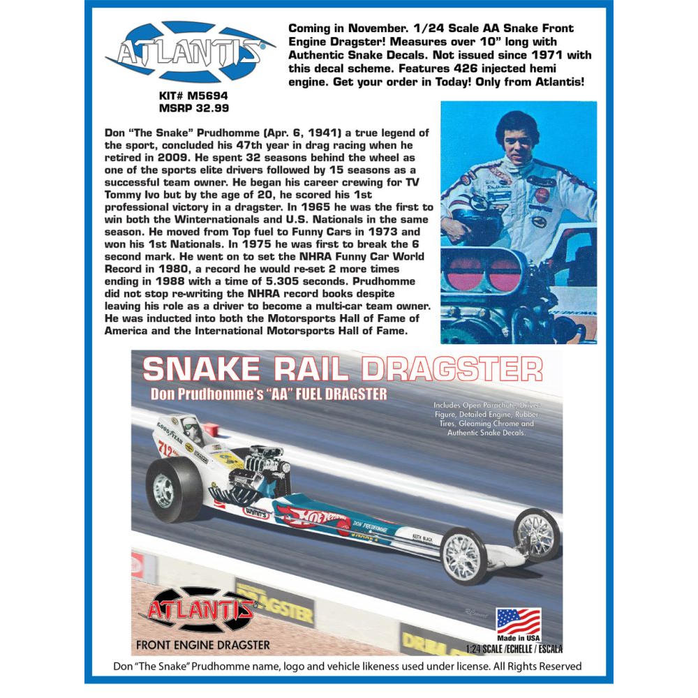 Image of 1/24 Don the Snake Prudhomme Front Engine Dragster Plastic