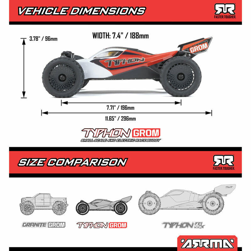 Image of Arrma GROM 1/18th Scale 4WD RTR Typhon Buggy (Red) ARA2106T2
