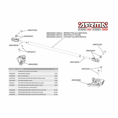 Image of Arrma RC Center Brace Mounts ARA320500