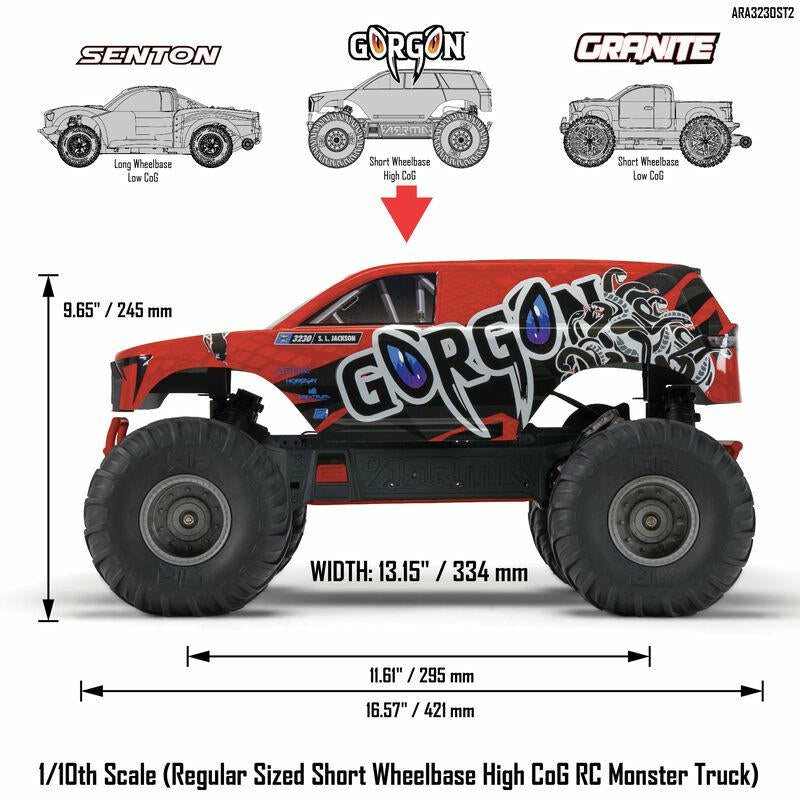 Image of Arrma Gorgon 1/10th Scale 2WD RTR Monster Truck (Red) AARA3230ST2