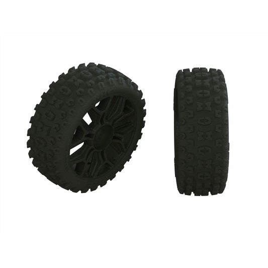 Image of Arrma DBoot 2HO 1/8th Buggy Tires w/Gunmetal Black Wheels 550088 17mm hex