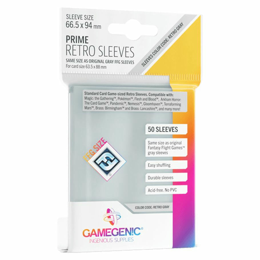 Image of Standard CLEAR Retro Prime Card Game Sleeves 66.5x94mm 50pc GameGenic Code Gray