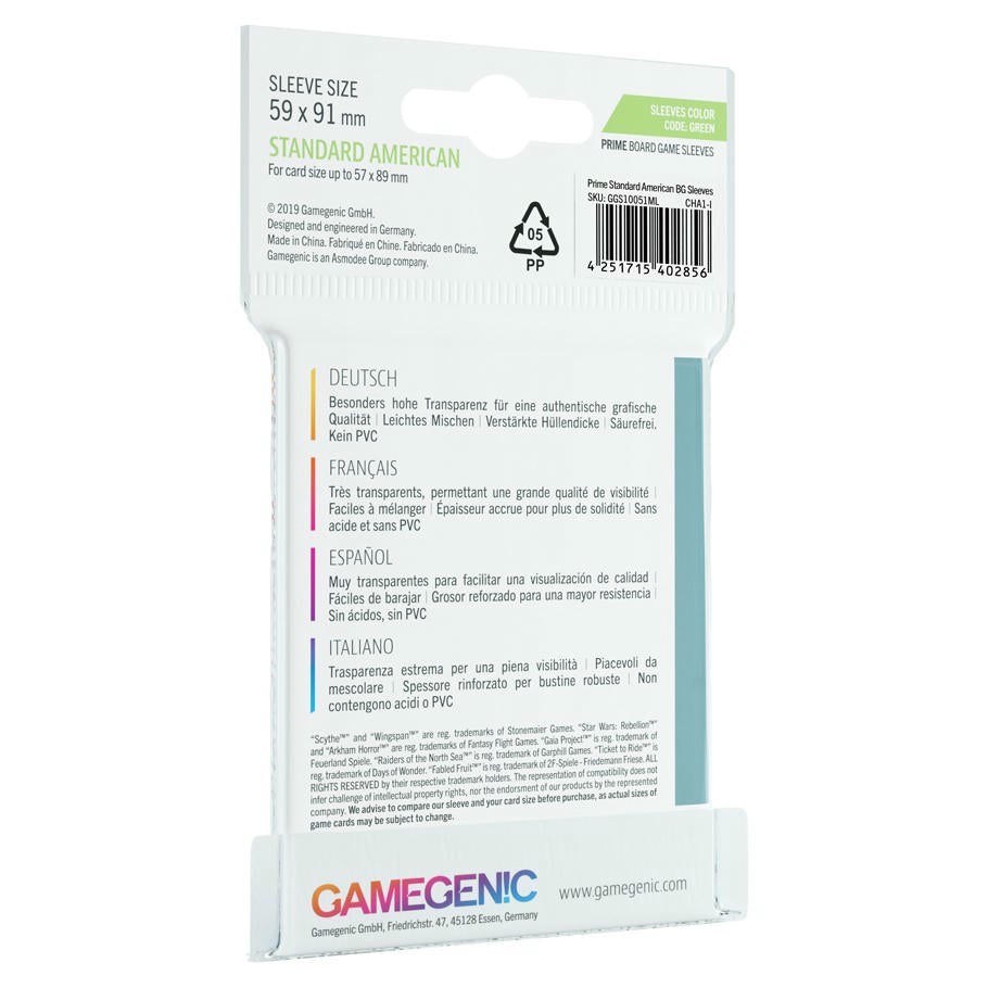Image of Standard American CLEAR Game Sleeves 59x91mm (50) GameGenic GG1051 (Code Green)