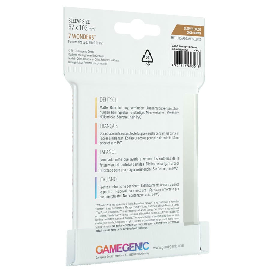 Image of 7 Wonders Matte Game Card Sleeves 67x103mm (80) GameGenic GG1059 Brown