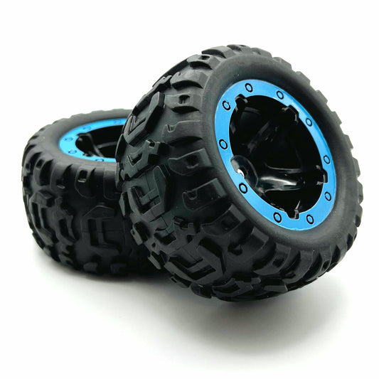 Image of BlackZon Slyder MT Mounted 1/16th Tires/Wheels w/Blue Ring BZN540108