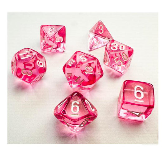Chessex Mini Translucent Pink/White Polyhedral Dice Set (D20/12/10/%/8/6x2/4)