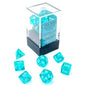 Image of Chessex Mini Translucent Teal/White Polyhedral Dice Set (D20/12/10/%/8/6x2/4)