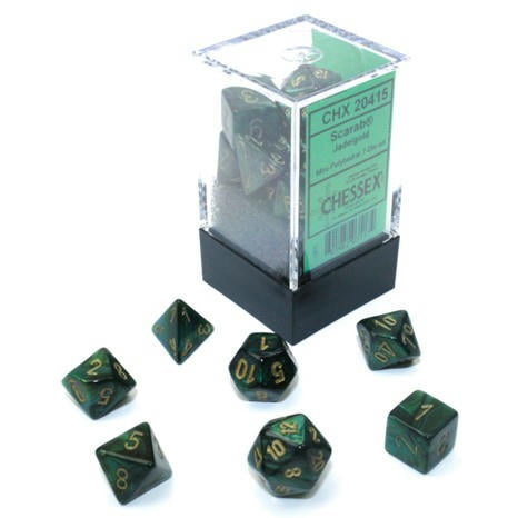 Image of Chessex Mini Scarab Jade/Gold Polyhedral Dice Set D20/12/10/%/8/6x2/4