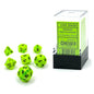 Image of Chessex Mini Vortex Bright Green/Black Polyhedral Dice Set D20/12/10/%/8/6x2/4