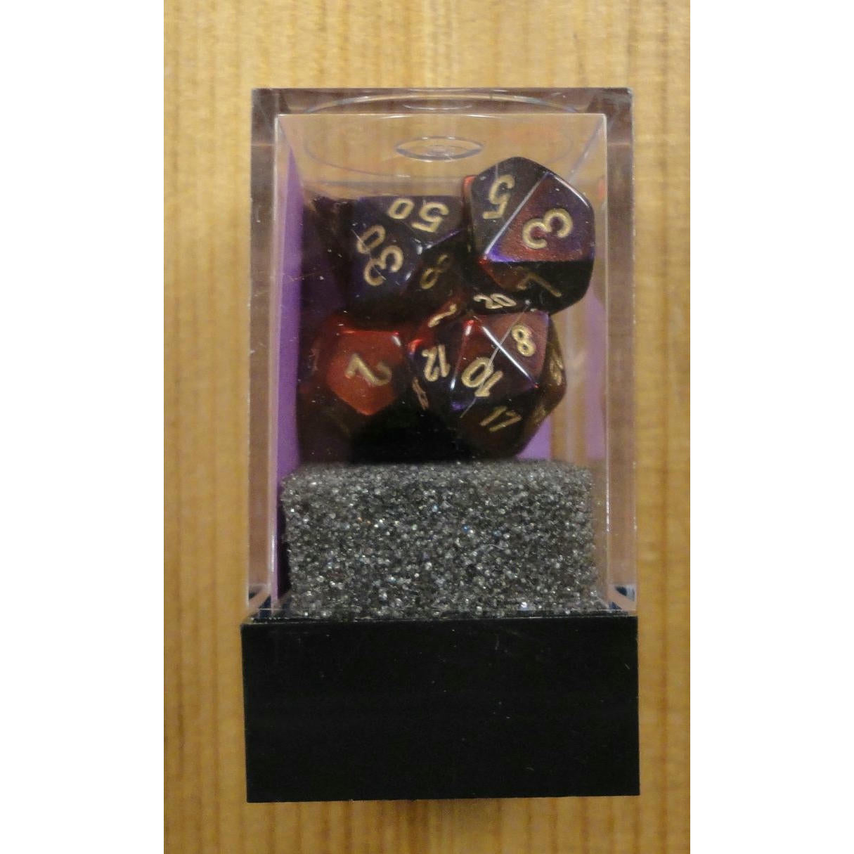 Image of Chessex Mini Gemini Purple-Red/Gold Polyhedral Dice Set D20/12/10/%/8/6x2/4