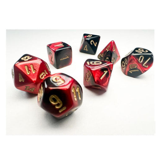 Chessex MINI Gemini Black/Red w/Gold Markings RPG 7-Dice Set D20/12/10/%/8/6/4