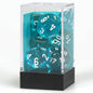 Image of Chessex Translucent Teal Dice w/White Markings 7-Dice Set (D20/12/10/%/8/6/4) 