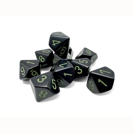 Opaque: Black/green Set of Ten d10s