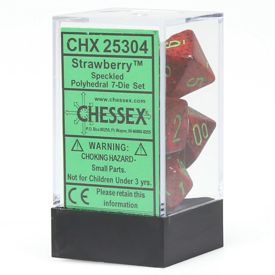 Image of Chessex Strawberry Speckled RPG 7-Dice Set D20/12/10/%/8/6/4 CHX25304
