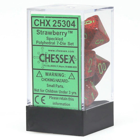 Image of Chessex Strawberry Speckled RPG 7-Dice Set D20/12/10/%/8/6/4 CHX25304