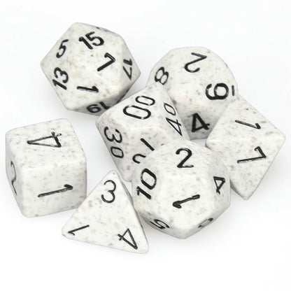 Image of Chessex Arctic Camo Speckled Dice w/Black Markings 7-Dice Set D20/12/10/%/8/6/4