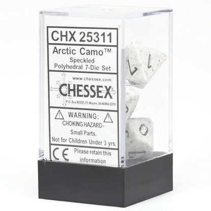 Image of Chessex Arctic Camo Speckled Dice w/Black Markings 7-Dice Set D20/12/10/%/8/6/4