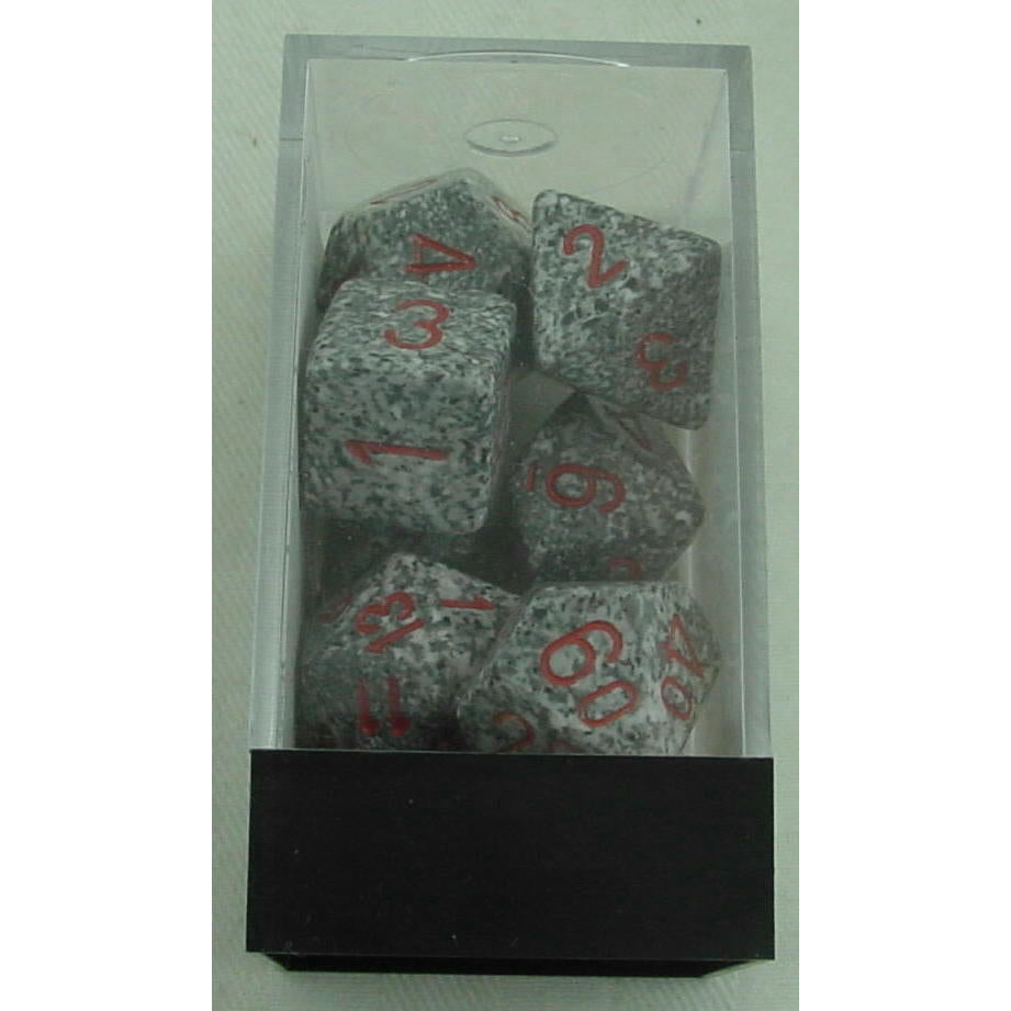 Image of Chessex Granite Speckled Dice w/Red Markings 7-Dice Set D20/12/10/%/8/6/4 25320