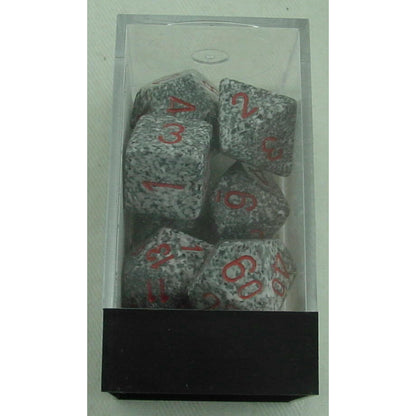 Image of Chessex Granite Speckled Dice w/Red Markings 7-Dice Set D20/12/10/%/8/6/4 25320