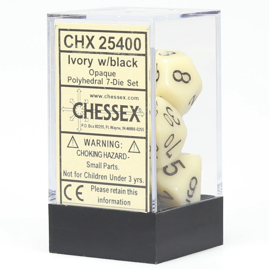 Image of Chessex Ivory/Black Opaque Dice 7-Dice Set (D20/12/10/%/8/6/4) CHX25400