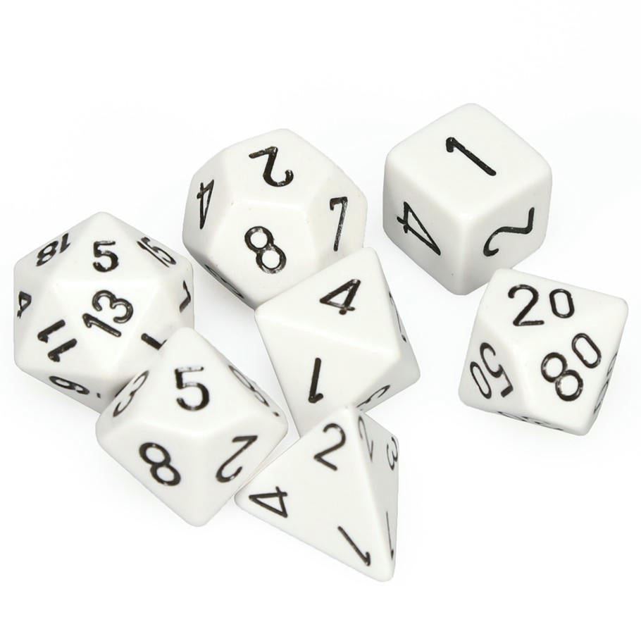 Image of Chessex White/Black Opaque Dice 7-Dice Set (D20/12/10/%/8/6/4) 25401