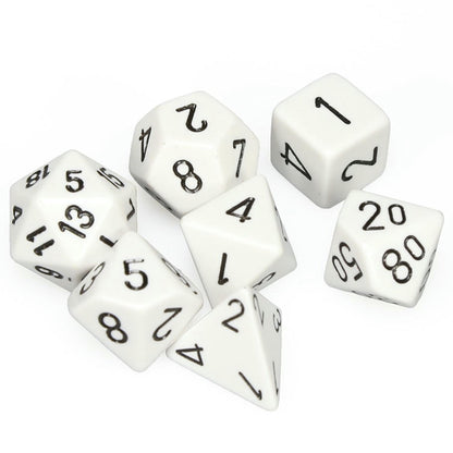 Image of Chessex White/Black Opaque Dice 7-Dice Set (D20/12/10/%/8/6/4) 25401