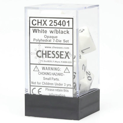 Image of Chessex White/Black Opaque Dice 7-Dice Set (D20/12/10/%/8/6/4) 25401
