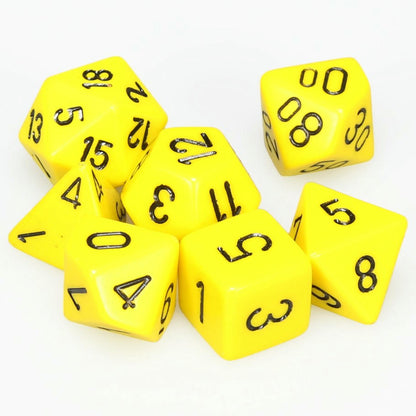 Image of Chessex Yellow/Black Opaque Dice 7-Dice Set (D20/12/10/%/8/6/4) 25402