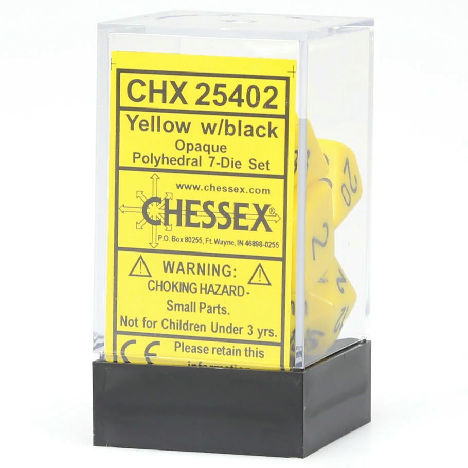 Image of Chessex Yellow/Black Opaque Dice 7-Dice Set (D20/12/10/%/8/6/4) 25402