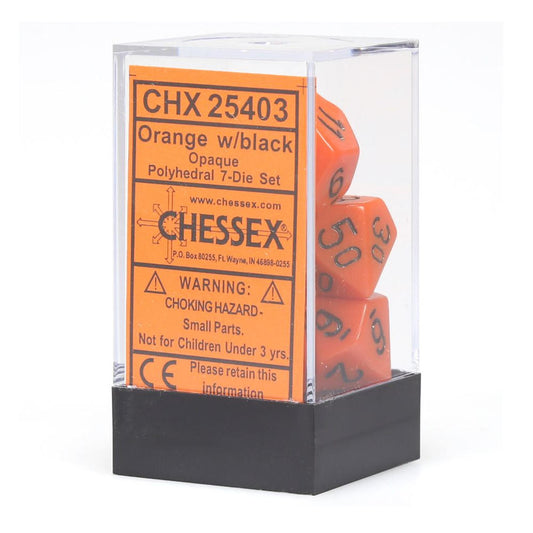 Chessex Orange/Black Opaque Dice 7-Dice Set (D20/12/10/%/8/6/4) 25403