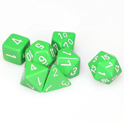 Image of Chessex Green/White Opaque Dice 7-Dice Set (D20/12/10/%/8/6/4) CHX25405