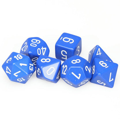 Image of Chessex Blue/White Opaque Dice 7-Dice Set (D20/12/10/%/8/6/4) CHX25406