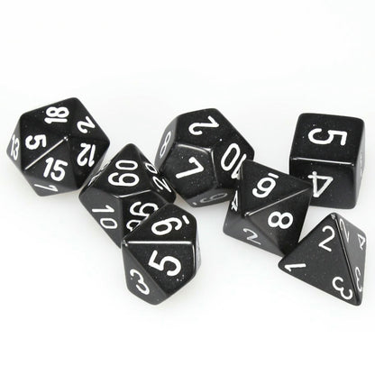 Image of Chessex Black/White Opaque Dice 7-Dice Set (D20/12/10/%/8/6/4) CHX25408