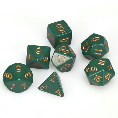 Image of Chessex Dusty Green/Copper Opaque Dice 7-Dice Set (D20/12/10/%/8/6/4) CHX25415
