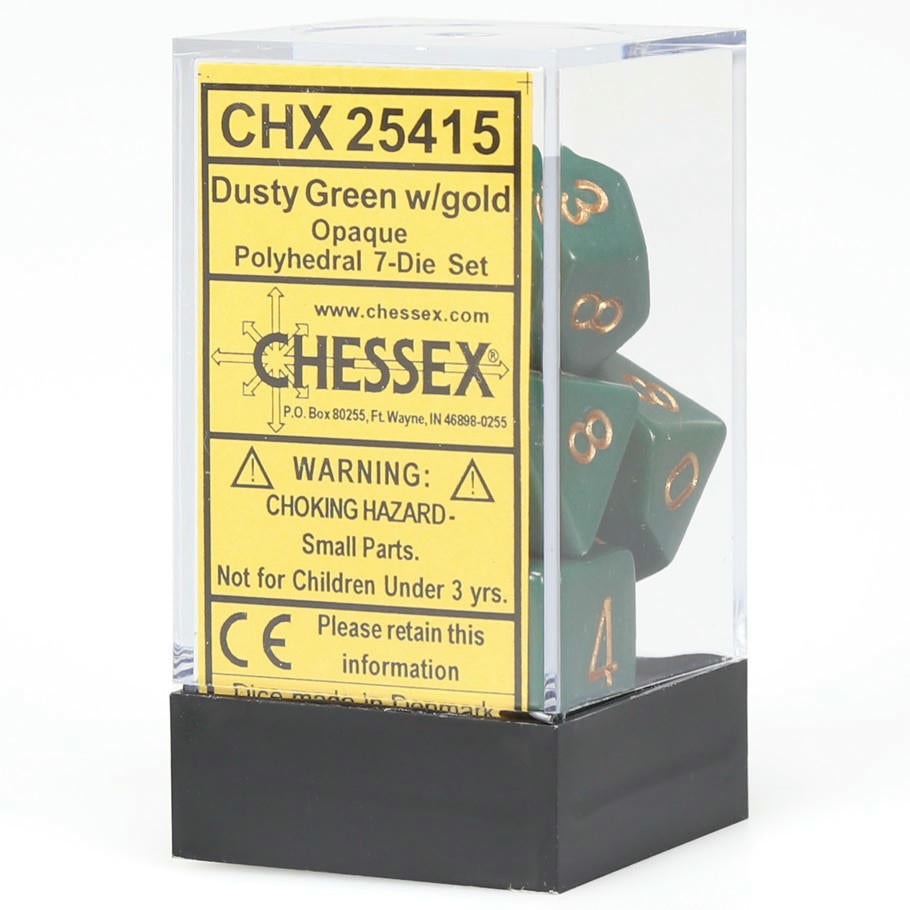 Image of Chessex Dusty Green/Copper Opaque Dice 7-Dice Set (D20/12/10/%/8/6/4) CHX25415