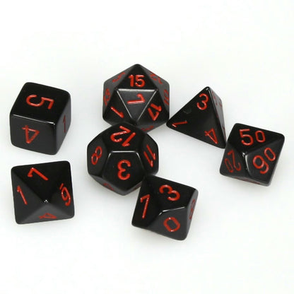 Image of Chessex Black/Red Opaque Dice 7-Dice Set (D20/12/10/%/8/6/4) CHX25418