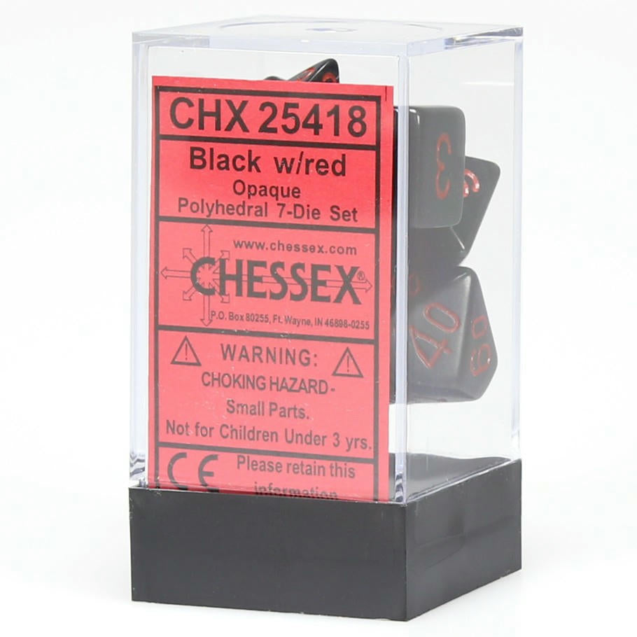 Image of Chessex Black/Red Opaque Dice 7-Dice Set (D20/12/10/%/8/6/4) CHX25418